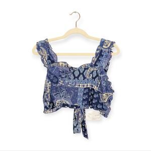 NWT Angie Blue Bandana Print Tie Back Crop Top Size L